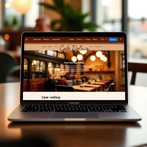 Imagem de um laptop mostrando o site do Café Delícia com um leitor de tela ativado, simbolizando acessibilidade digital.
