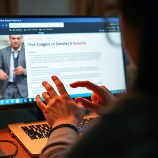 Uma pessoa utilizando um leitor de tela para navegar em um site, destacando a importância da acessibilidade digital para usuários com deficiência visual.